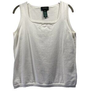 Lauren Ralph Lauren Knit Top Size M White Knit Square Neck Sleeveless Pullover